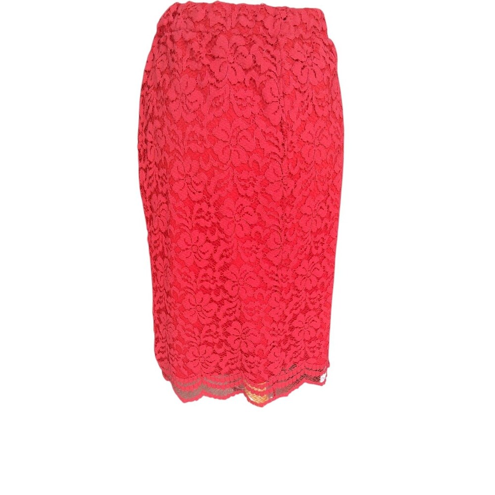 Elle Red Lace Pencil Skirt Size 6 - Picture 2 of 10